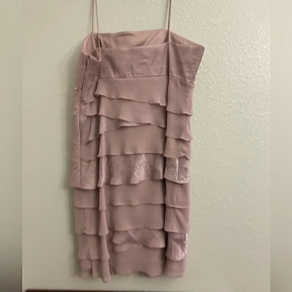 Pink Rhinestone Ruffle Mini Party Dress worn once to a wedding! Size 12 - Picture 3 of 9